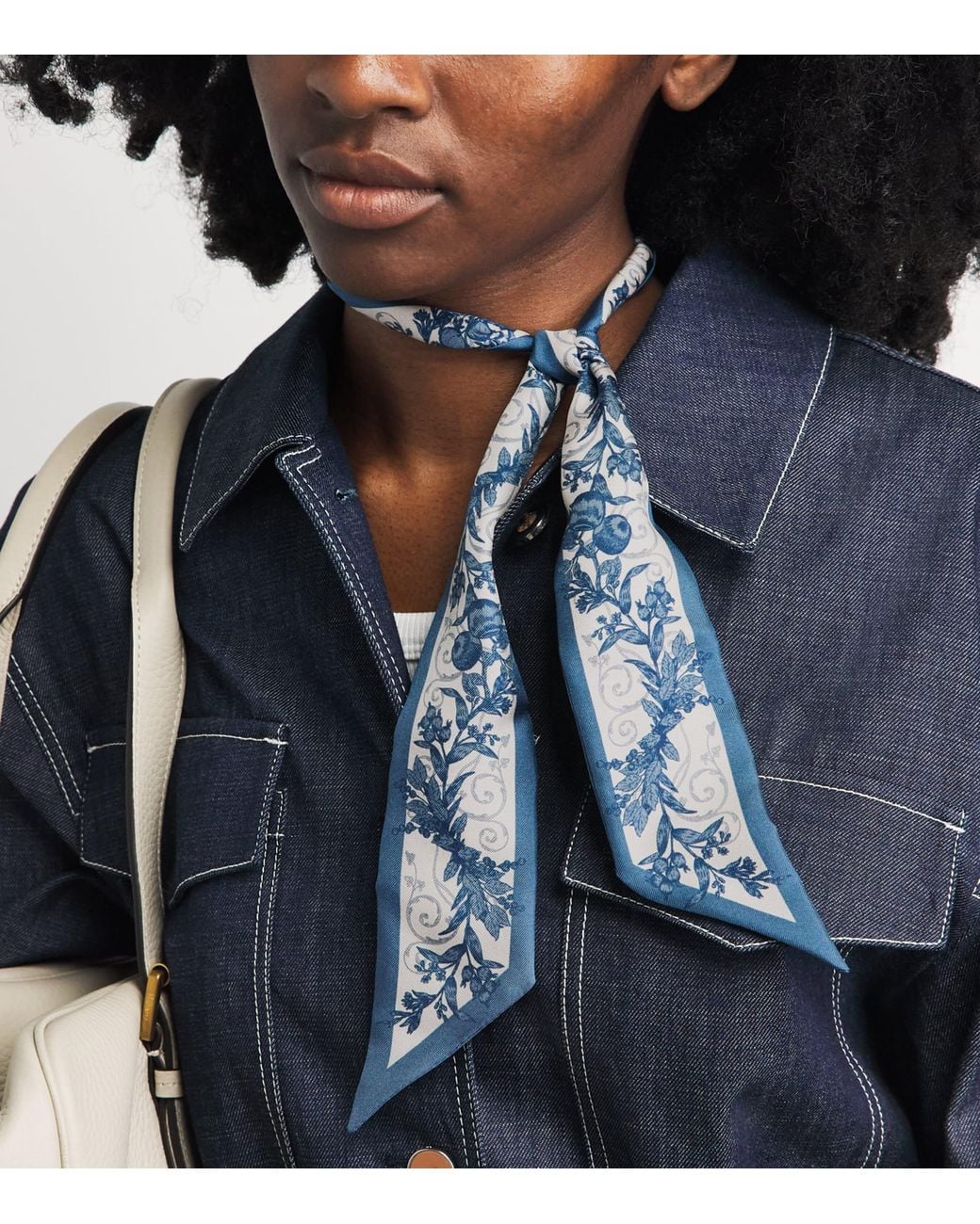 Harrods Blue Silk Menagerie Print Scarf