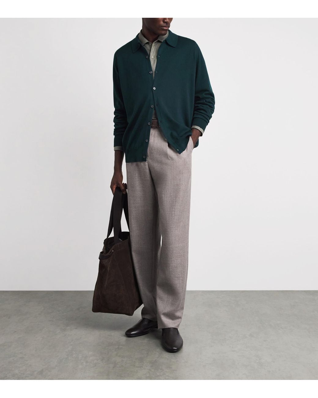 John Smedley Green Extra Fine Merino Wool Tibor Shirt for men