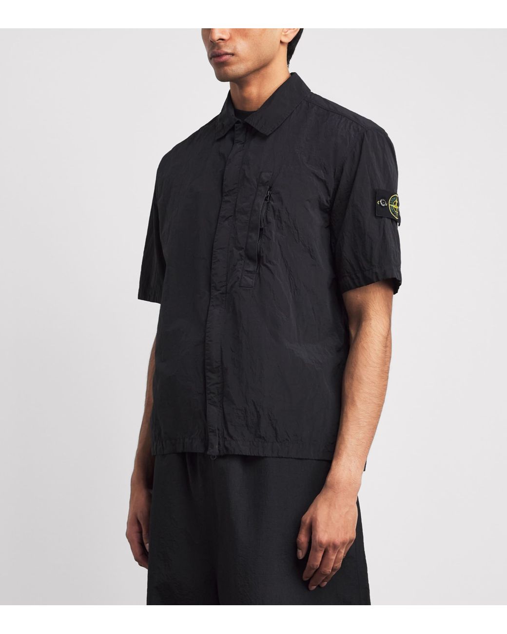 Stone Island Black Nylon Zip-Up T-Shirt for men