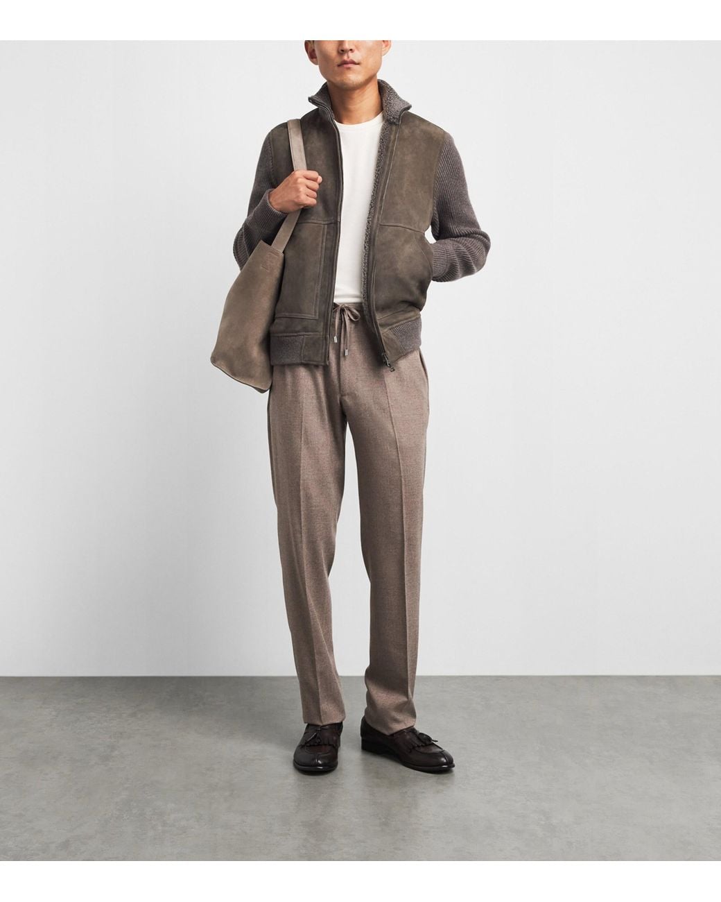 FIORONI CASHMERE Brown Suede-Wool Bomber Jacket for men