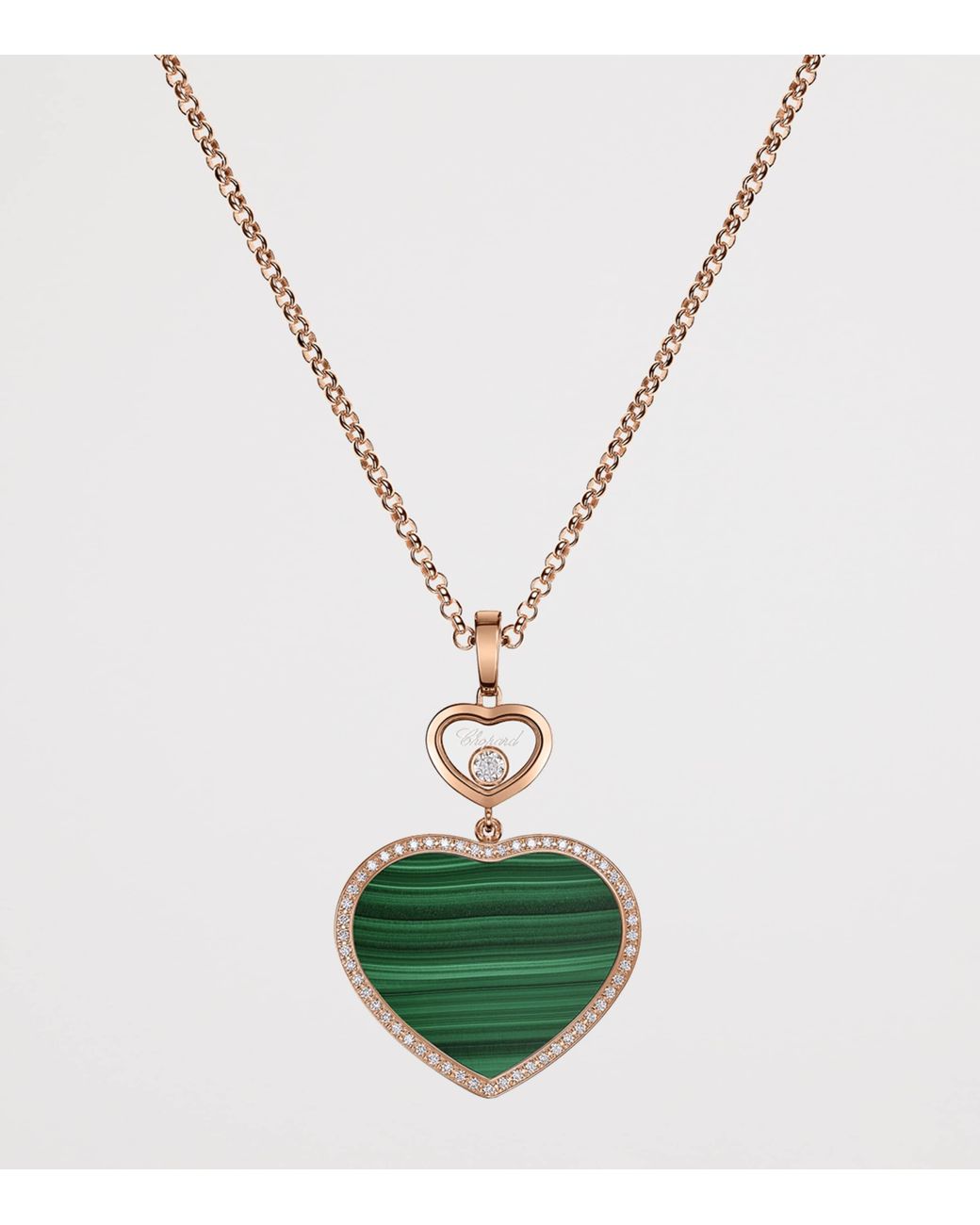 Chopard Metallic Diamond And Malachite Happy Hearts Pendant Necklace