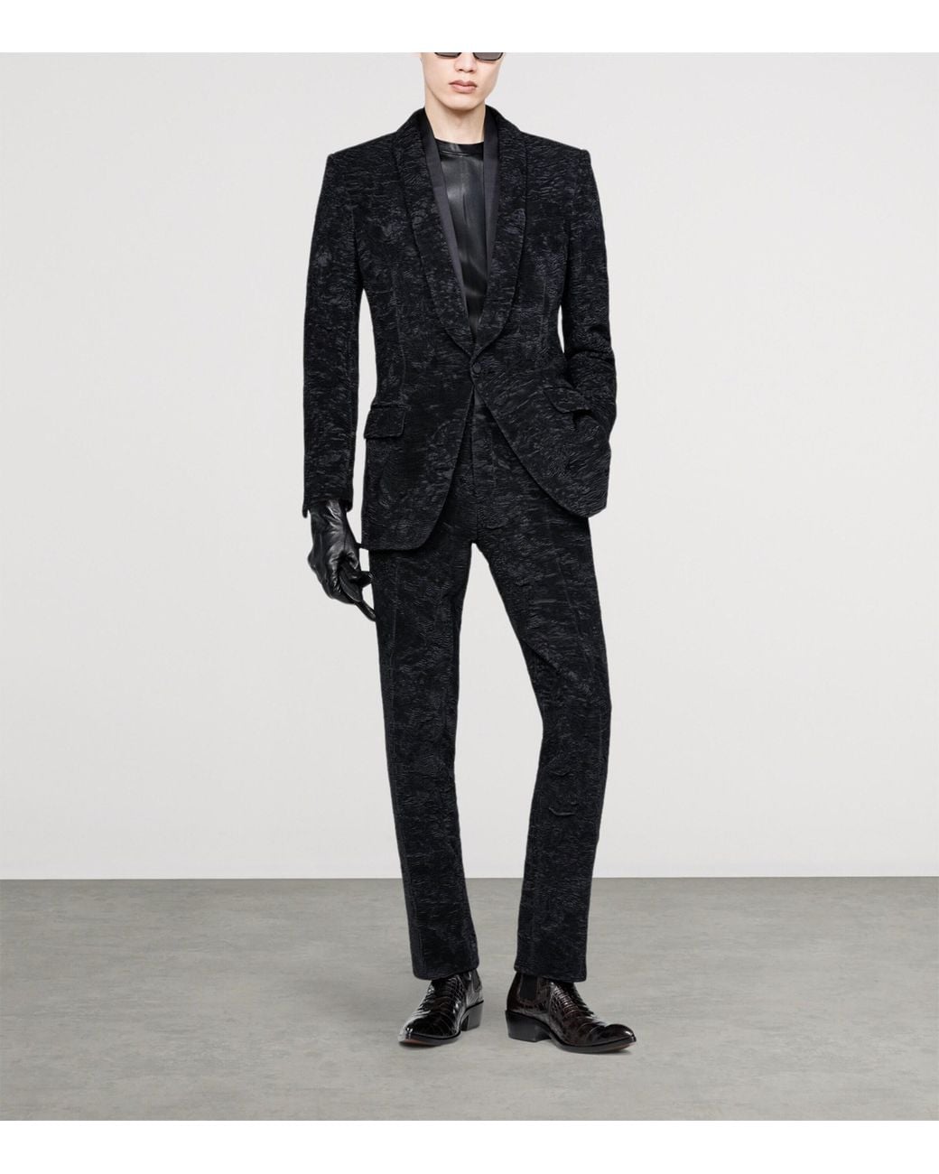 Tom Ford Black Silk Plissé Colbert Blazer for men