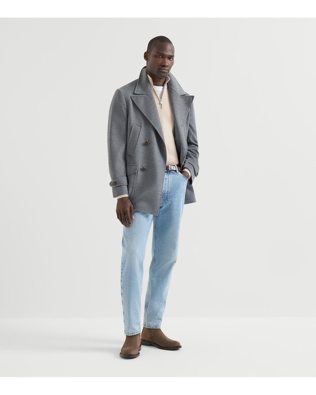 Brunello Cucinelli Natural Cashmere Quarter-Zip Sweater for men
