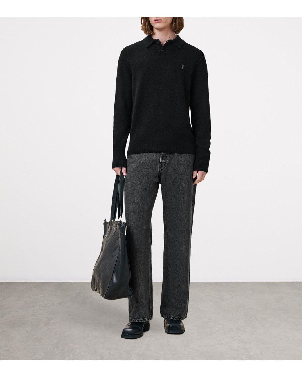 AllSaints Black Statten Polo Sweater for men