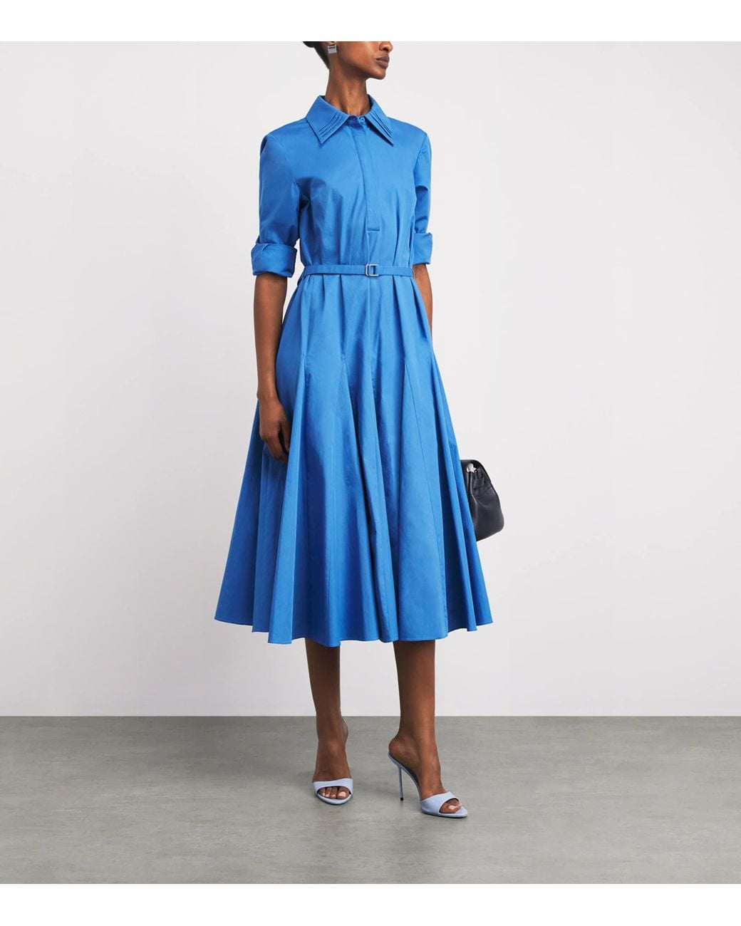 Emilia Wickstead Blue Cotton Marione Midi Shirt Dress