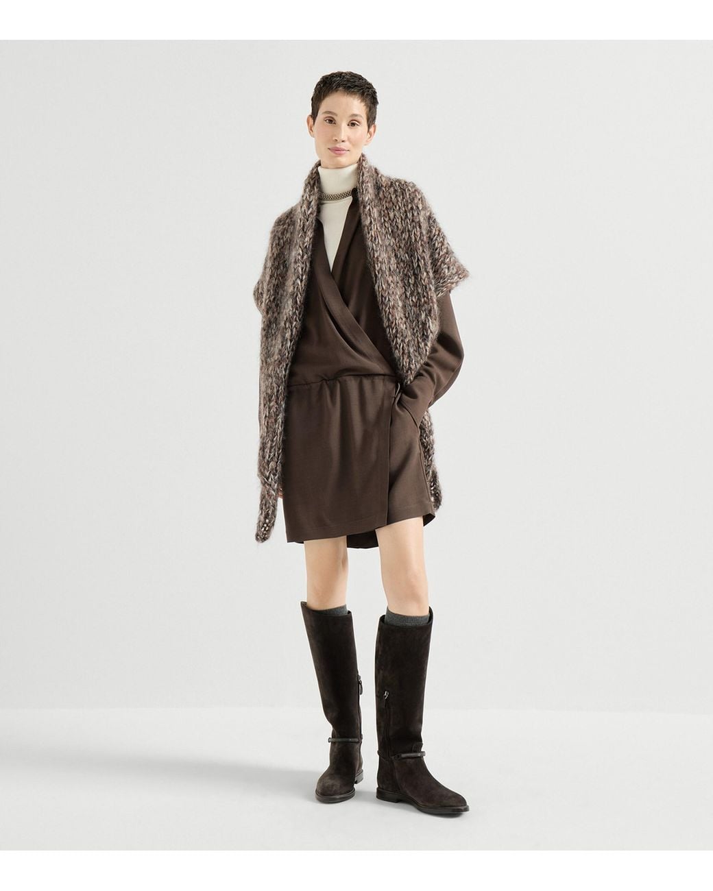 Brunello Cucinelli Brown Mohair-Blend Knitted Shawl