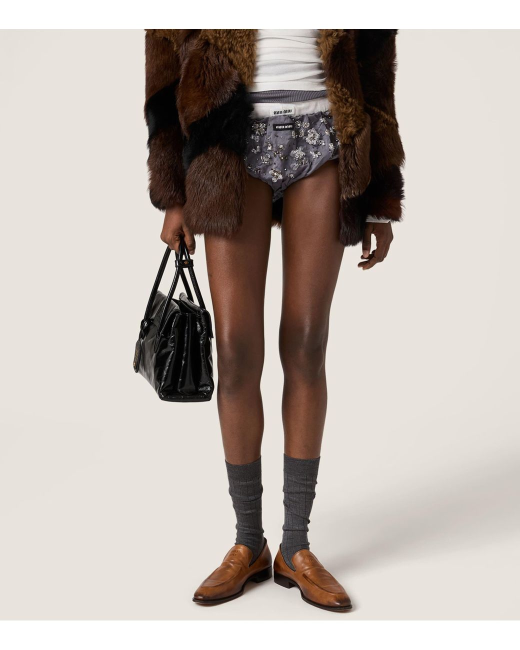 Miu Miu Gray Embellished Cotton-Blend Briefs