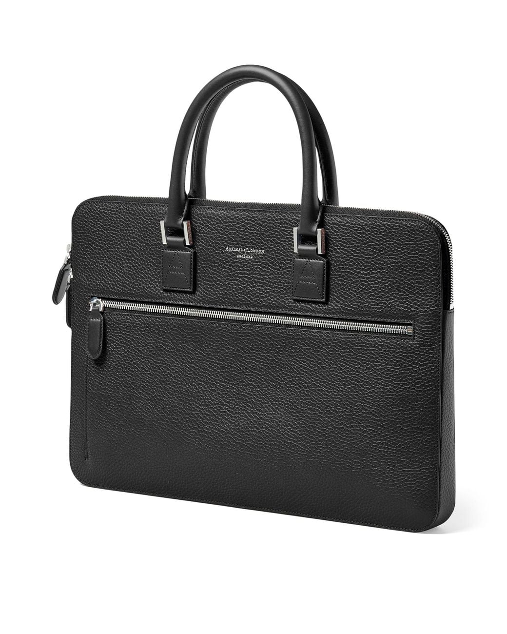 Aspinal Black Leather Connaught Briefcase for men