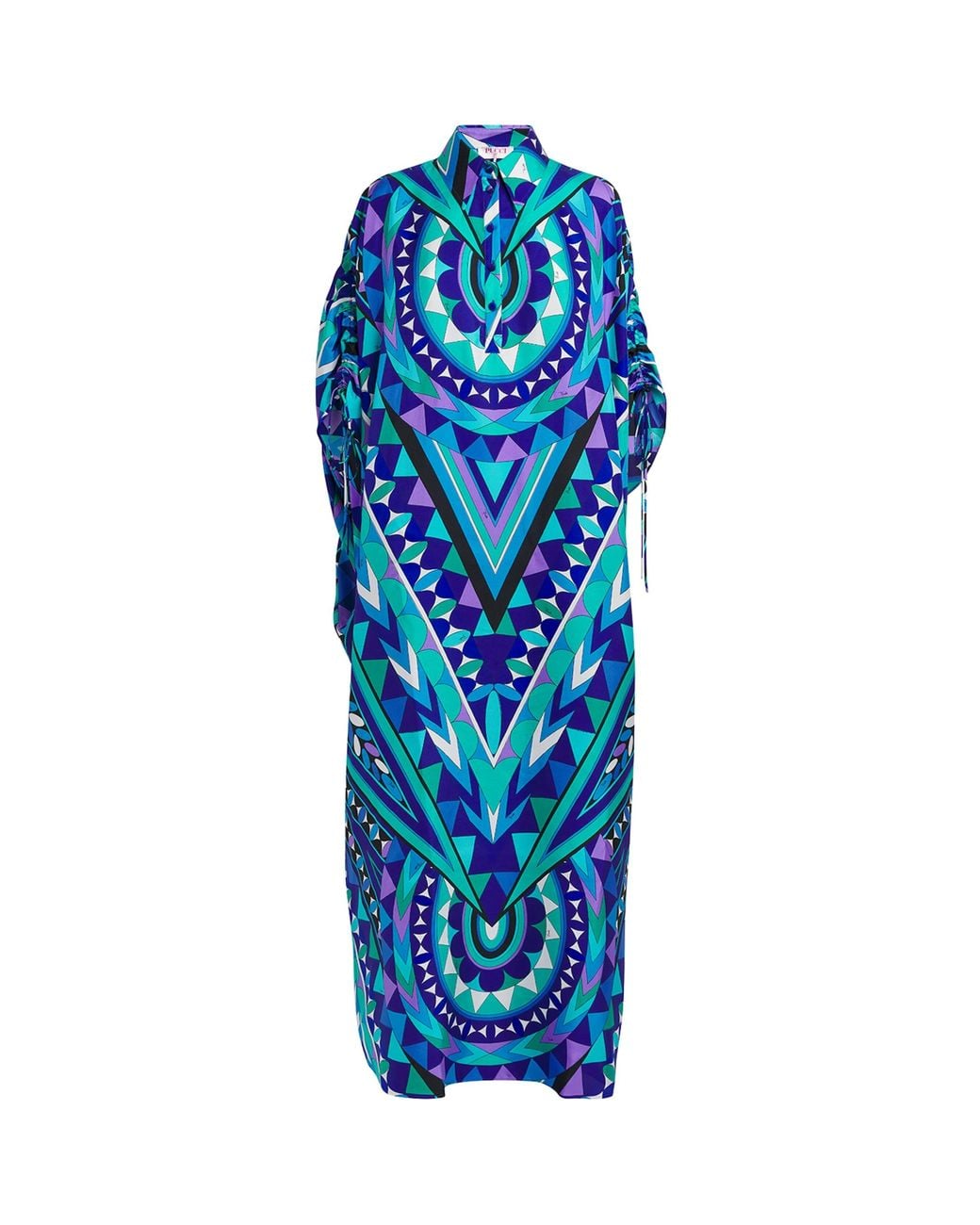 Emilio Pucci Blue Silk Printed Kaftan Maxi Dress