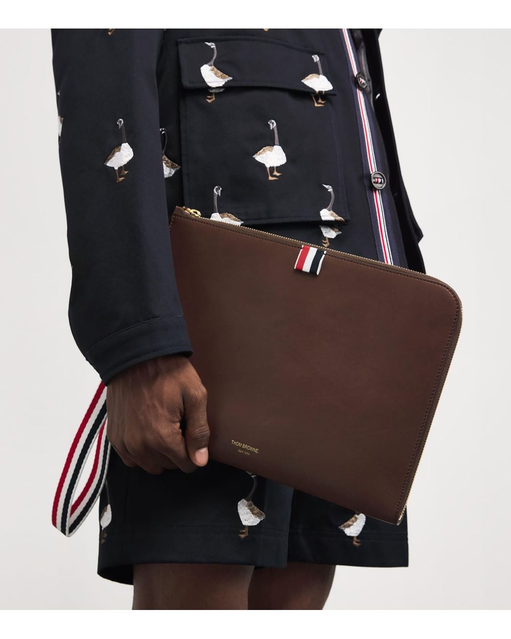 Thom Browne Brown Medium Leather Gusset Folio Bag for men