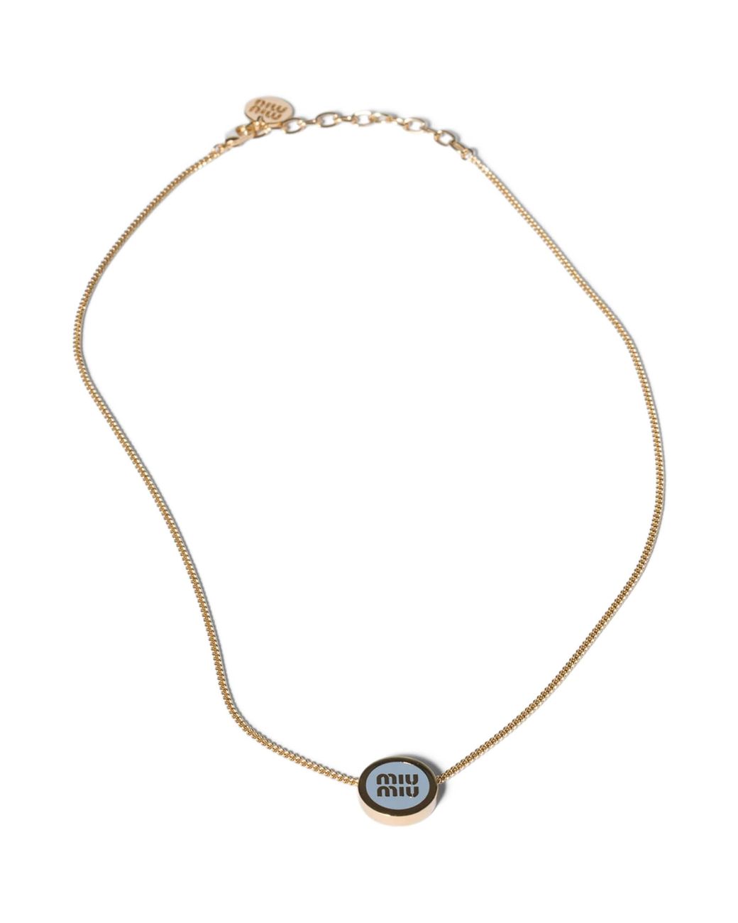 Miu Miu Metallic Enamel Logo Necklace