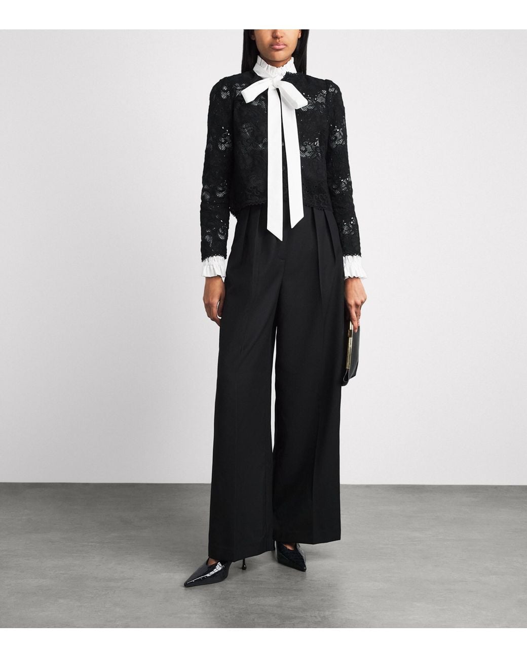 ME+EM Black Guipure Lace Cropped Jacket