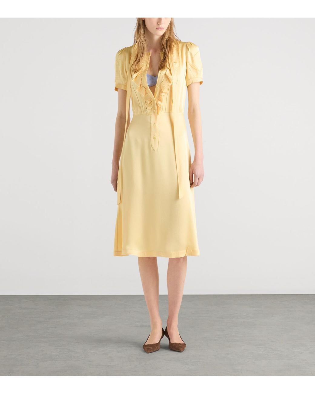 Prada Yellow Satin Crepe Midi Dress