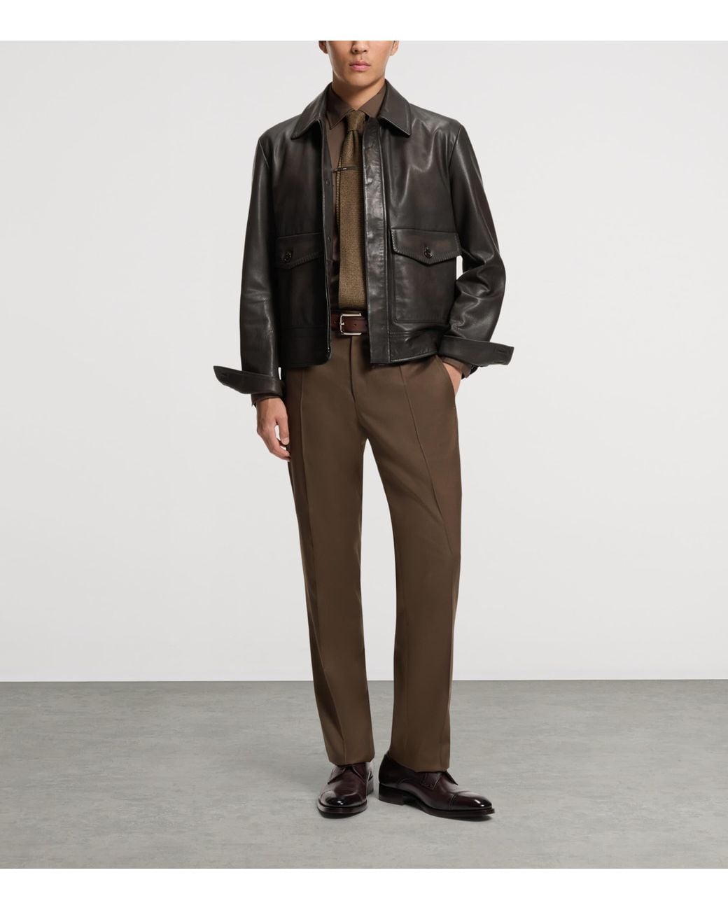 Boss Black Calf Leather Aviator Jacket for men