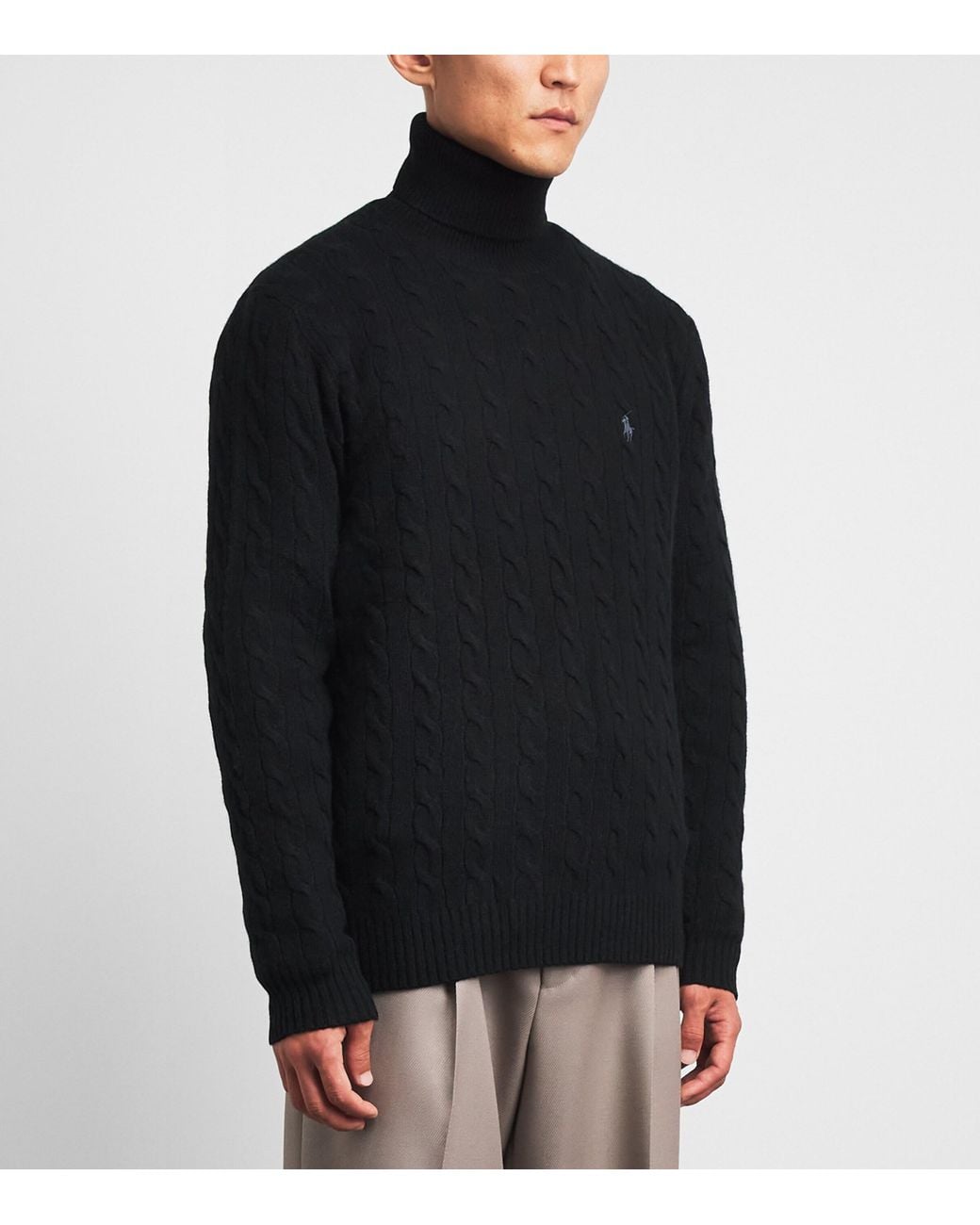 Polo Ralph Lauren Black Wool-Cashmere Cable-Knit Rollneck Sweater for men