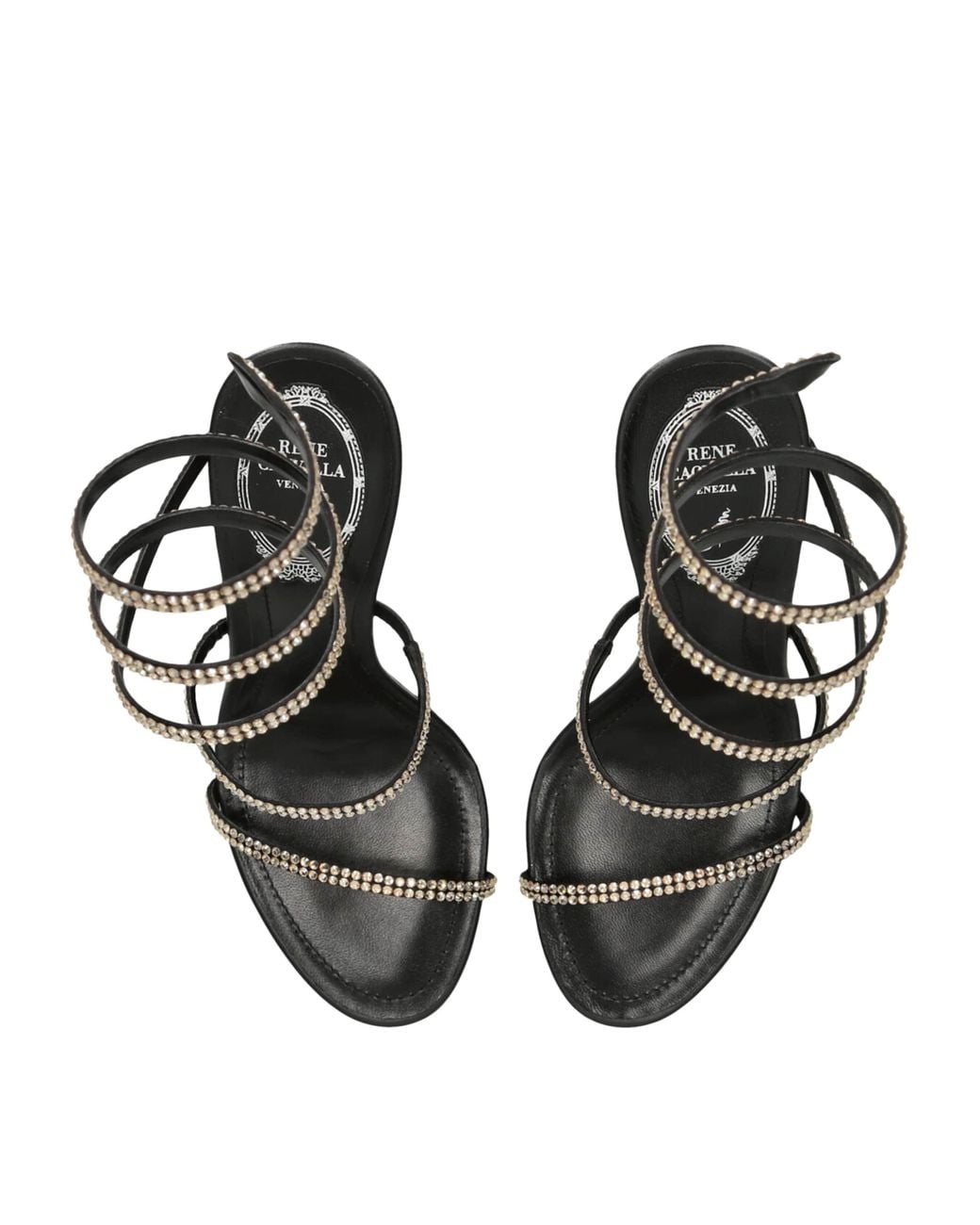 Rene Caovilla Black Leather Embellished Cleo Ii Heeled Sandals 105