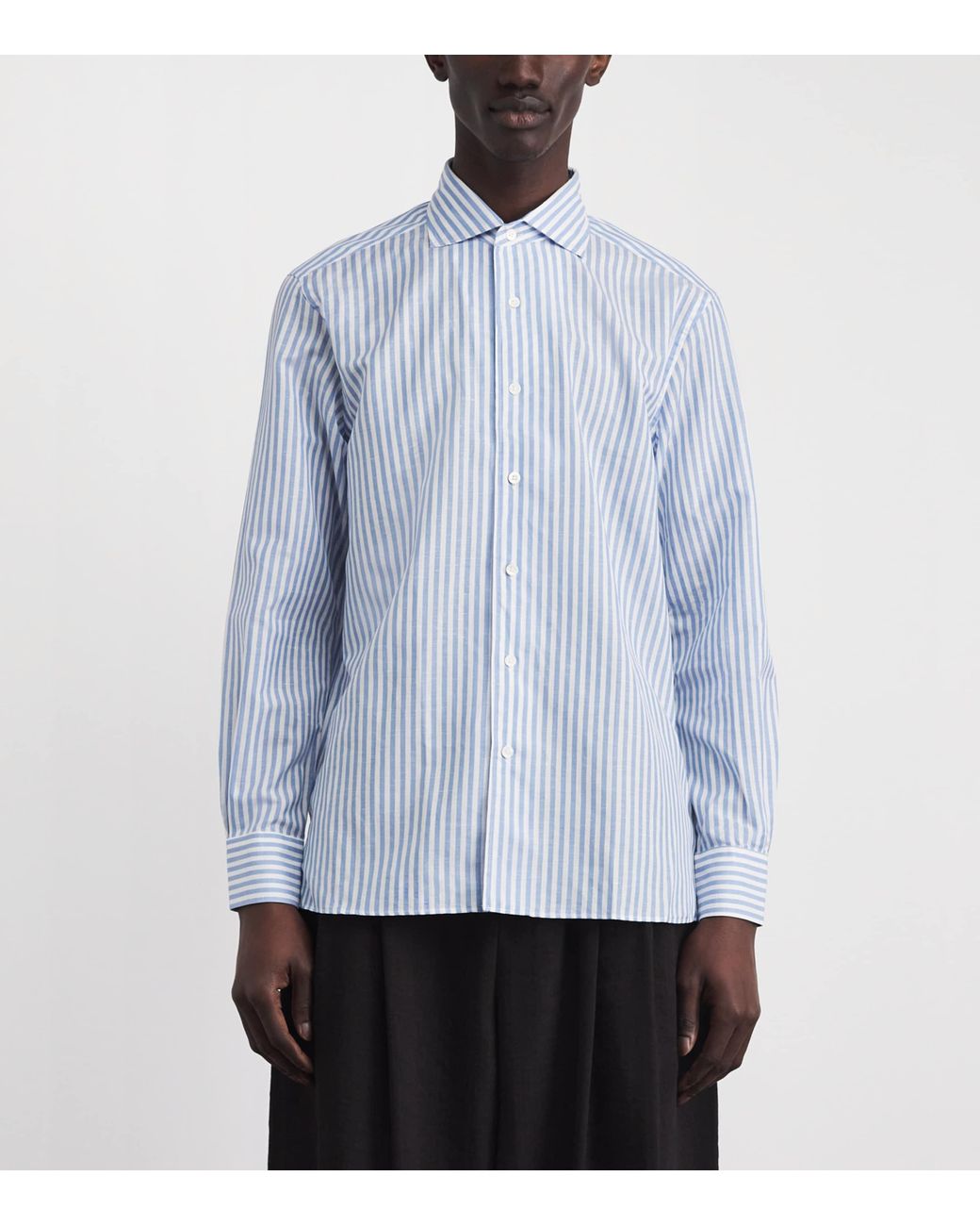 Corneliani Blue Cotton-Linen Stripe Shirt for men