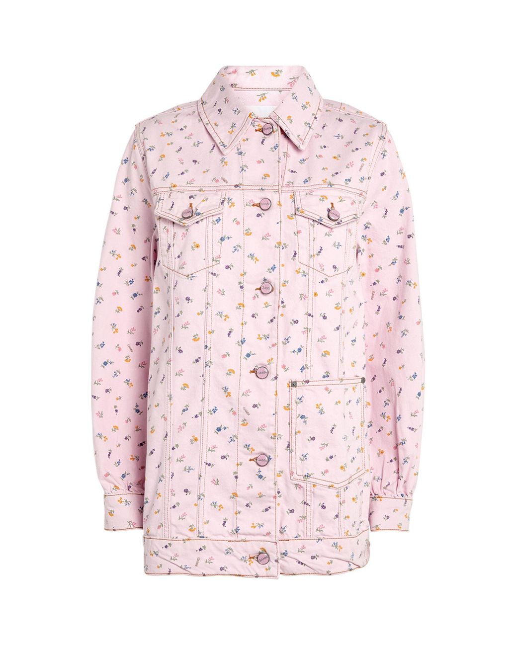 Ganni Floral Denim Jacket in Pink