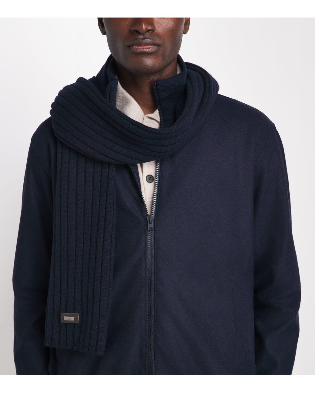 Herno Blue Cashmere Rib-Knit Scarf for men