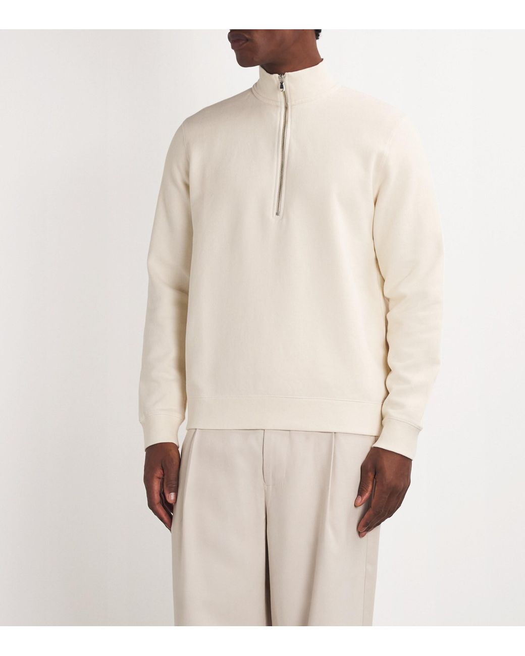 Sunspel White Cotton-Blend Half-Zip Sweatshirt for men