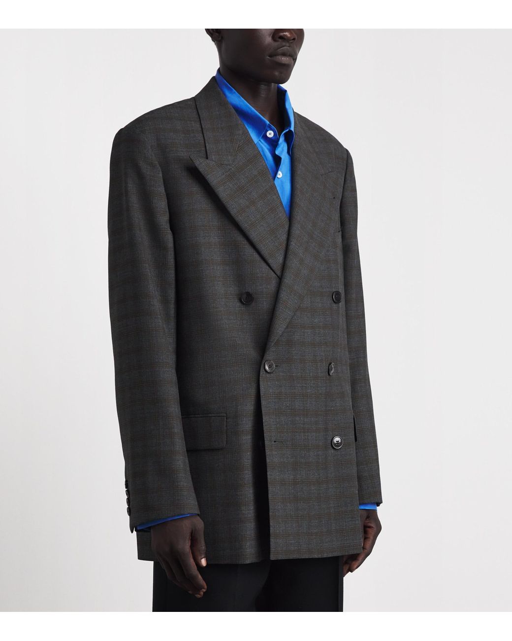 Dries Van Noten Black Wool Check Double-Breasted Blazer for men
