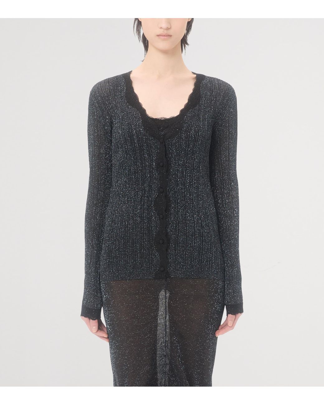 Valentino Black Lace-Trim Lurex Cardigan