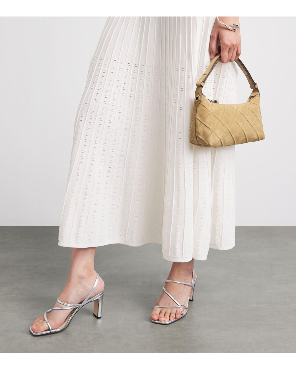 Sandro White Knitted Embellished Midi Dress