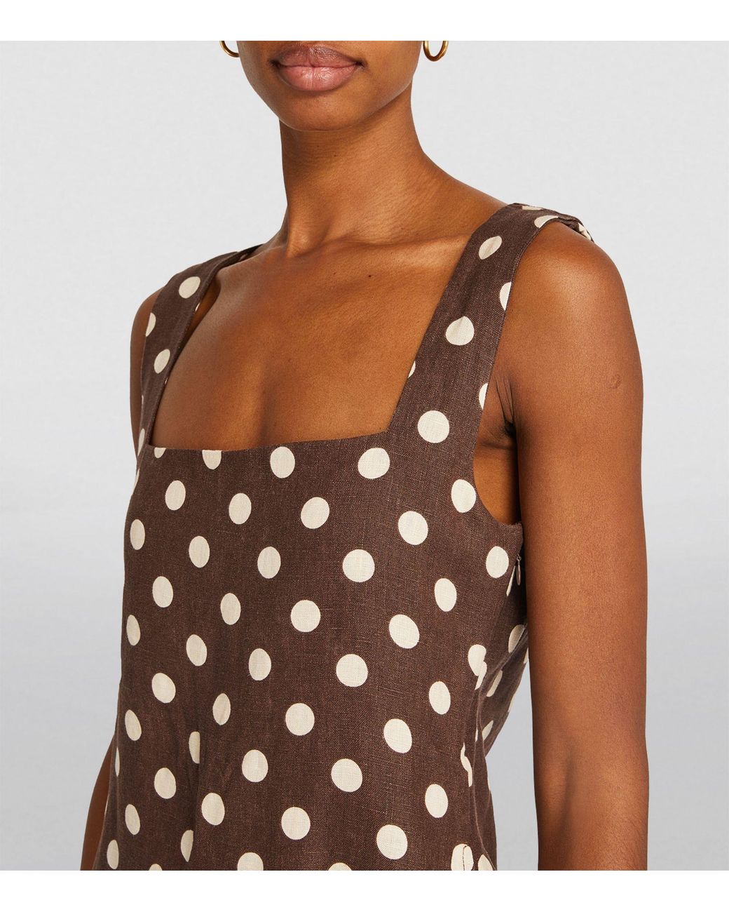 chinese dress ladies Polka Dot Linen Belted Tank Dress / Brown