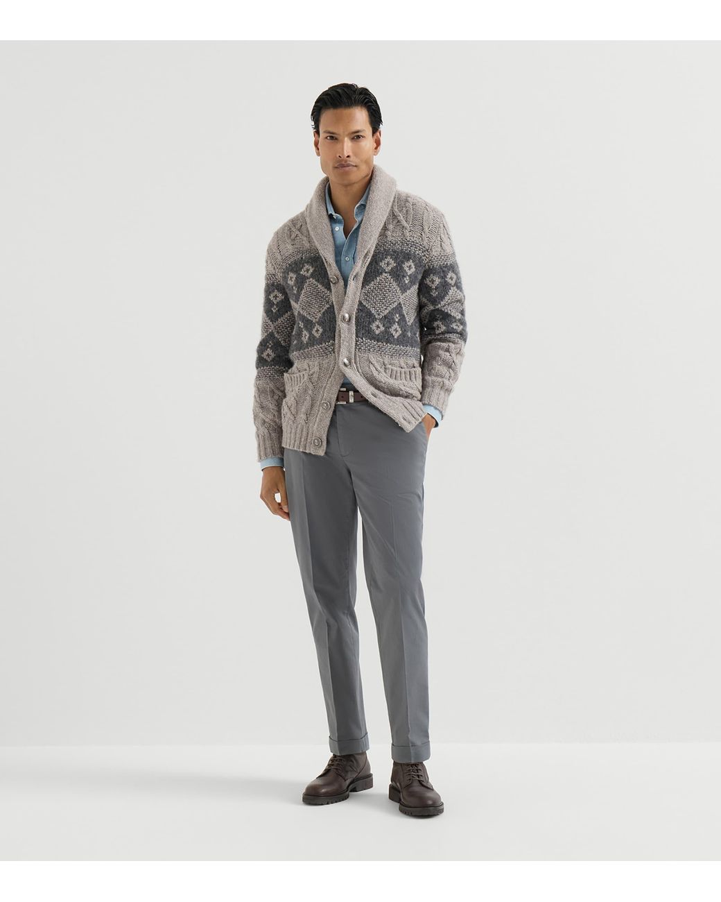 Brunello Cucinelli Gray Stretch-Cotton Gabardine Trousers for men