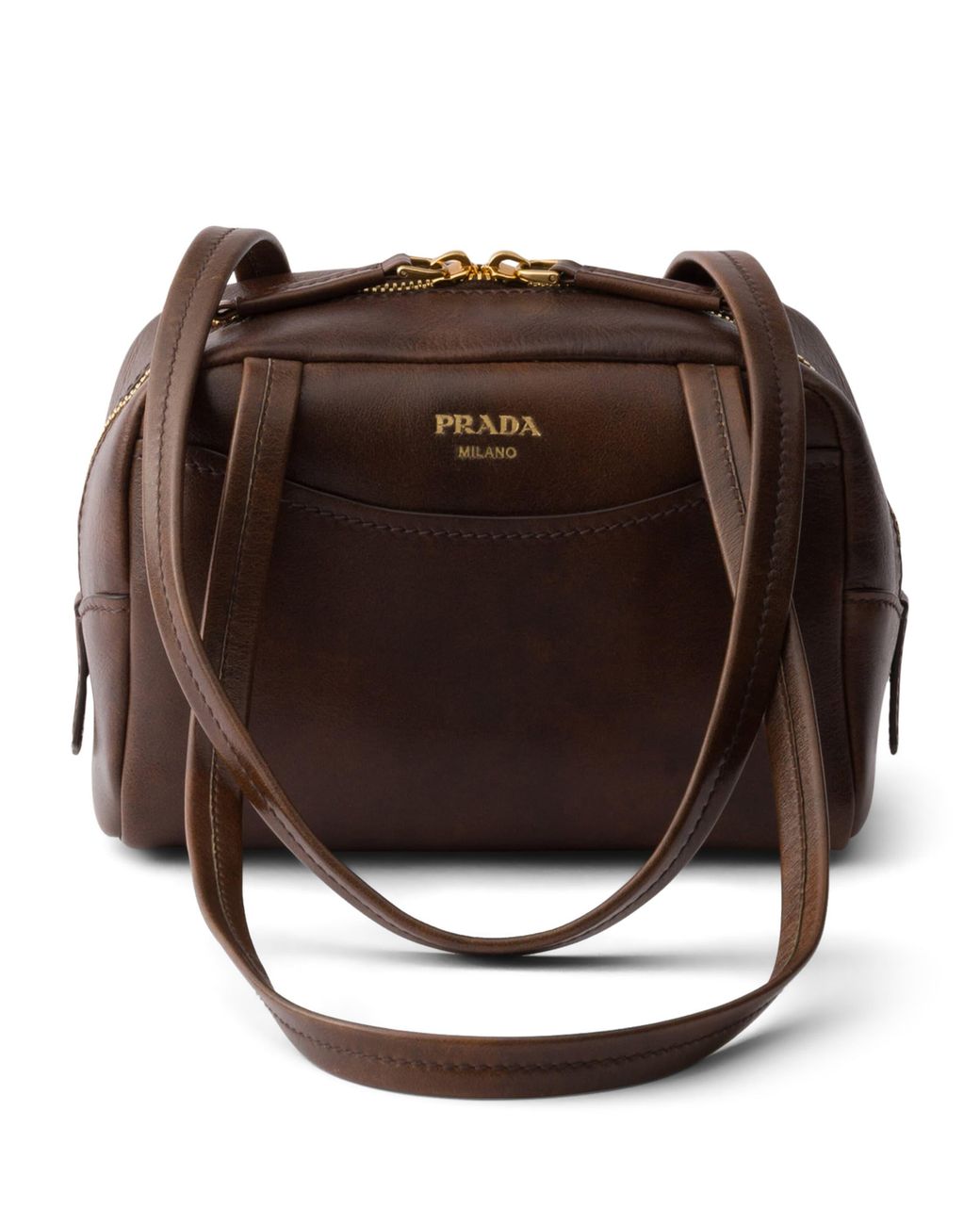 Prada Brown Mini Antique Leather Carry Top-Handle Bag