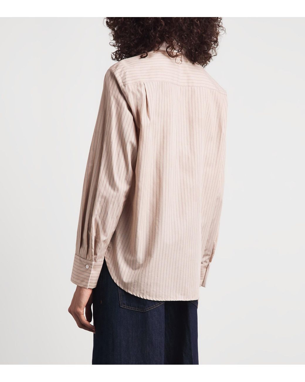 Sandro Pink Cotton Stripe Contrast-Collar Shirt
