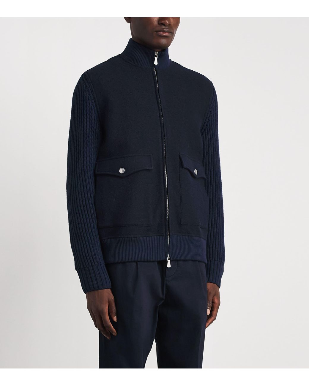 Eleventy Blue Wool Bomber Jacket for men