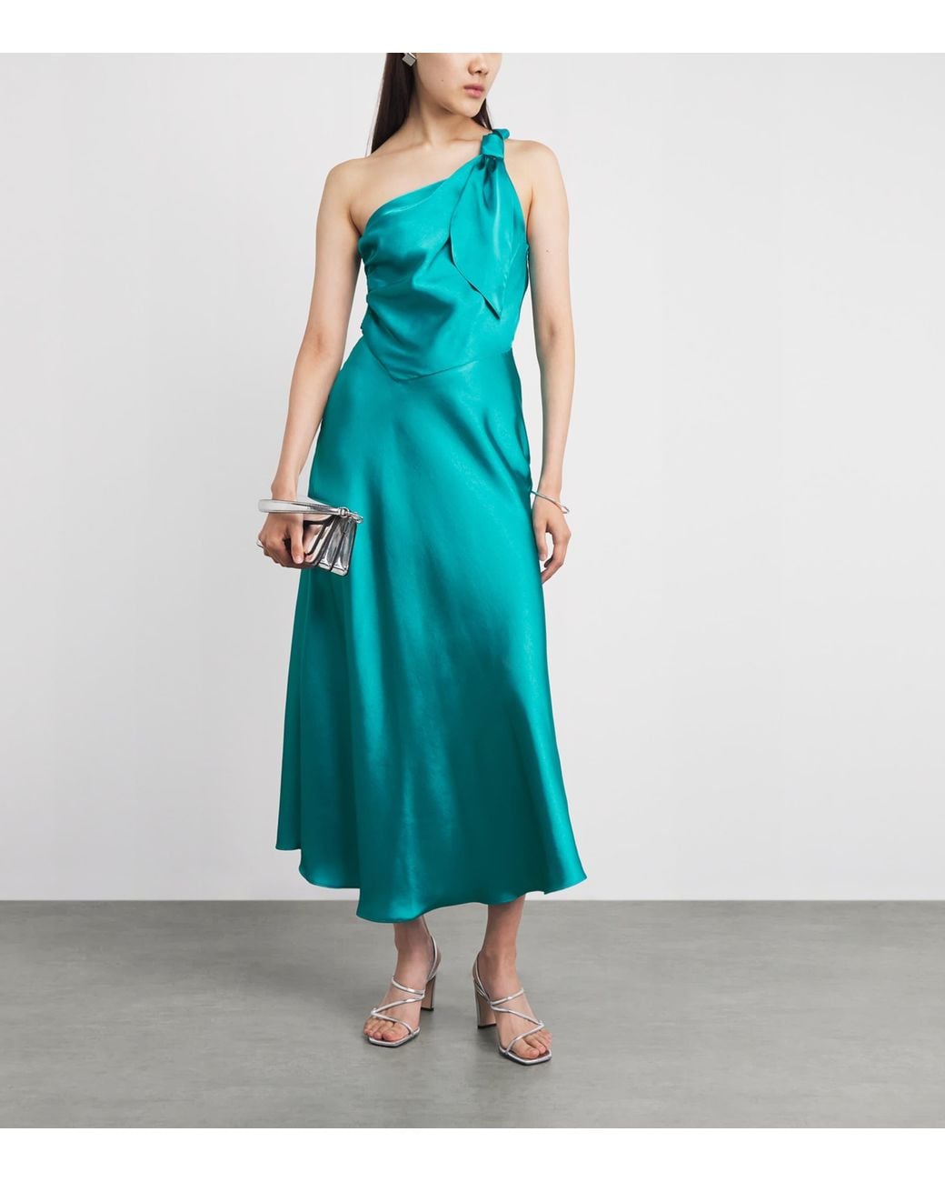 Sandro Blue Satin Asymmetric Midi Dress