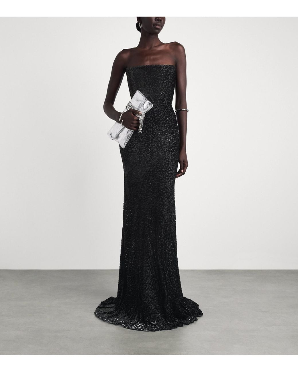 Alex Perry Black Strapless Beaded Leopard Gown