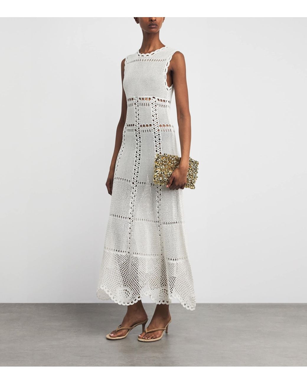 Erdem White Cotton Crochet Maxi Dress