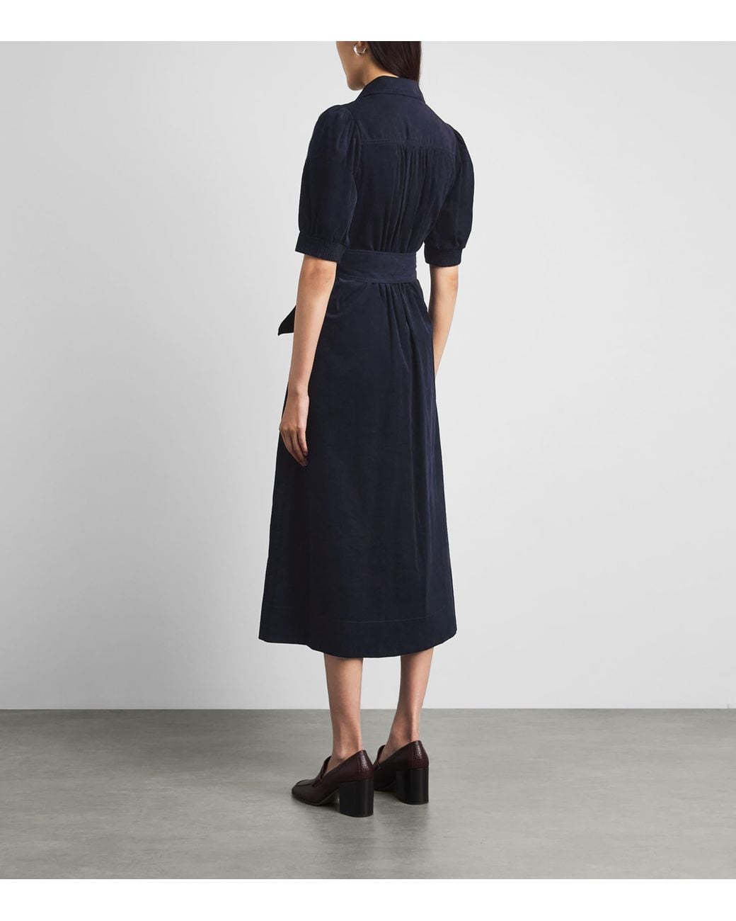 ME+EM Blue Cotton Corduroy Midi Shirt Dress