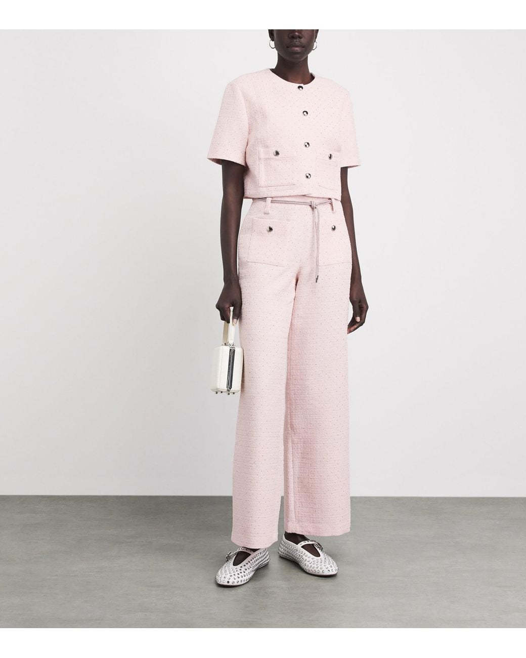 Maje Pink Tweed Wide-Leg Trousers