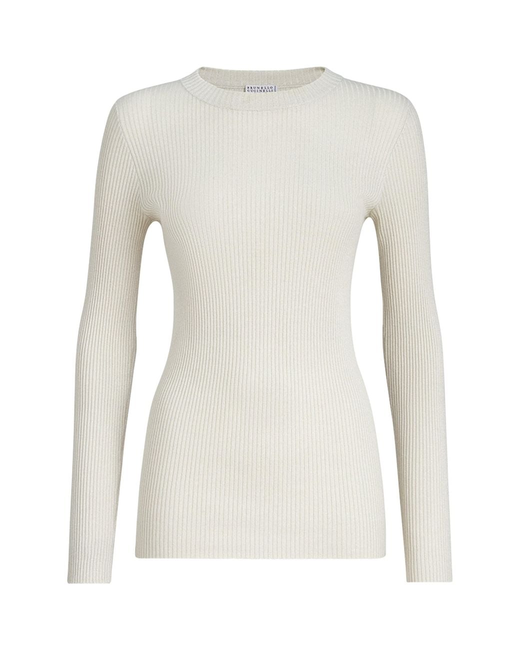 Brunello Cucinelli White Cashmere-Blend Ribbed Sparkle Sweater