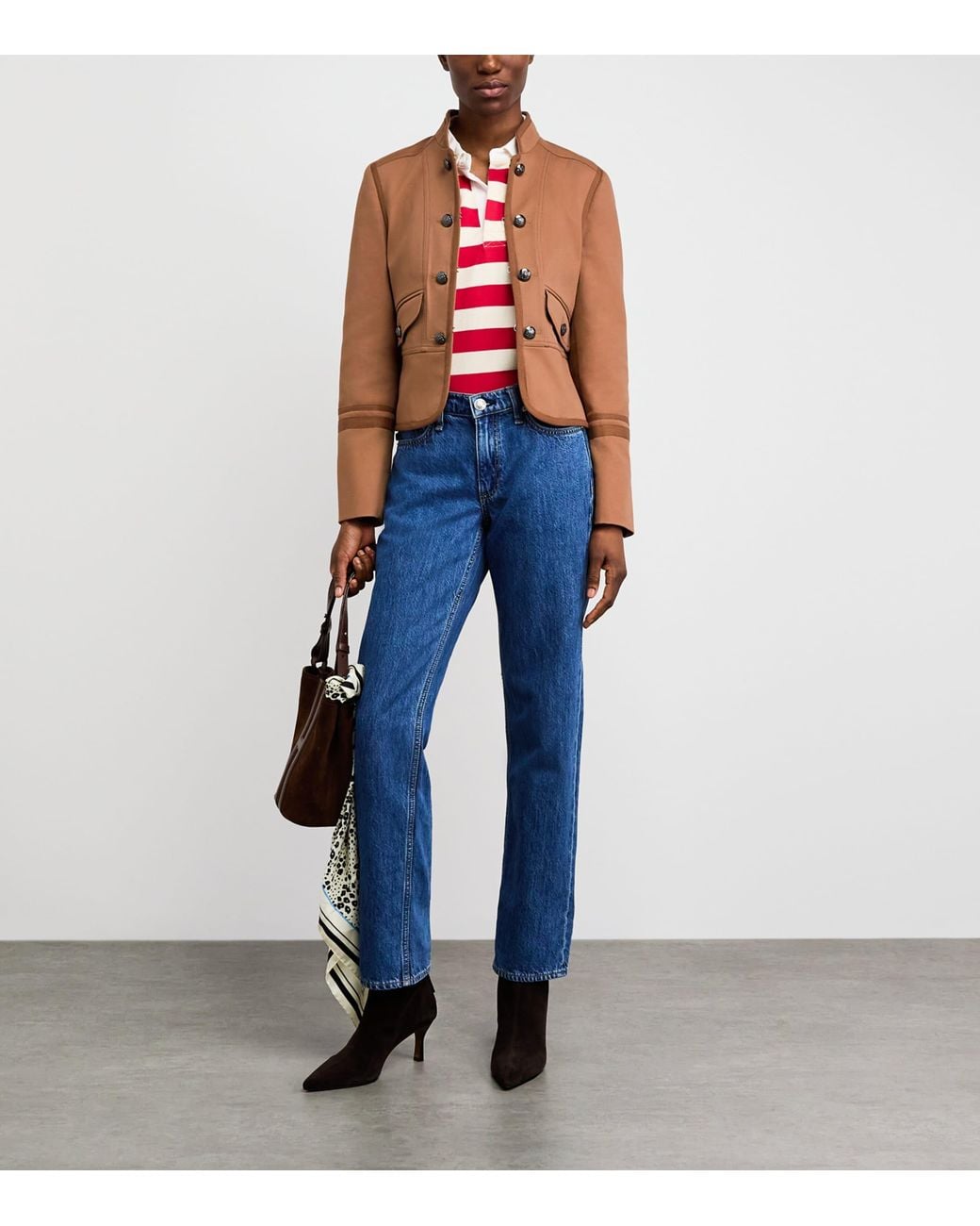 ME+EM Brown Stretch-Cotton Fitted Military Jacket