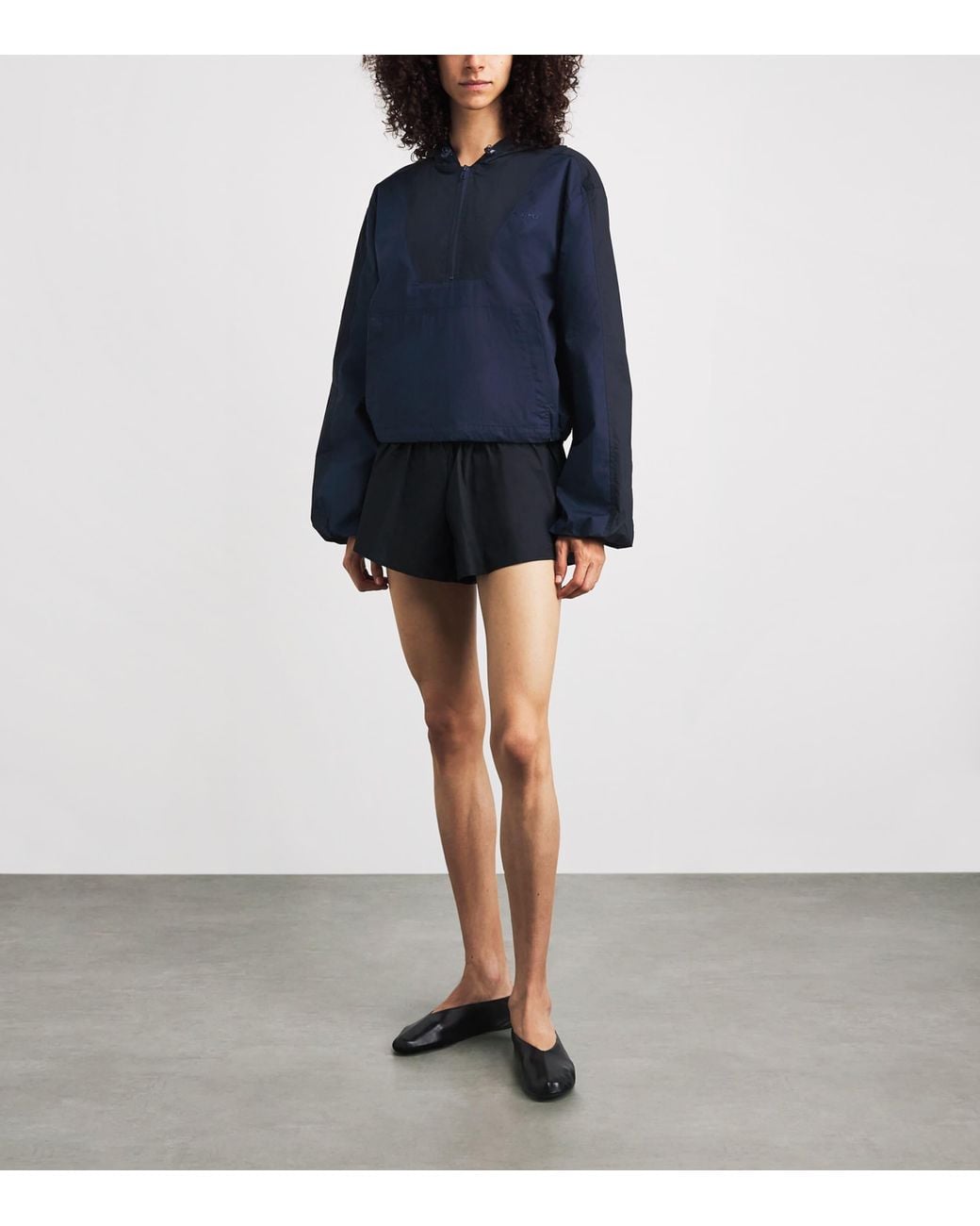 Skims Blue Woven Cotton Half-Zip Hoodie