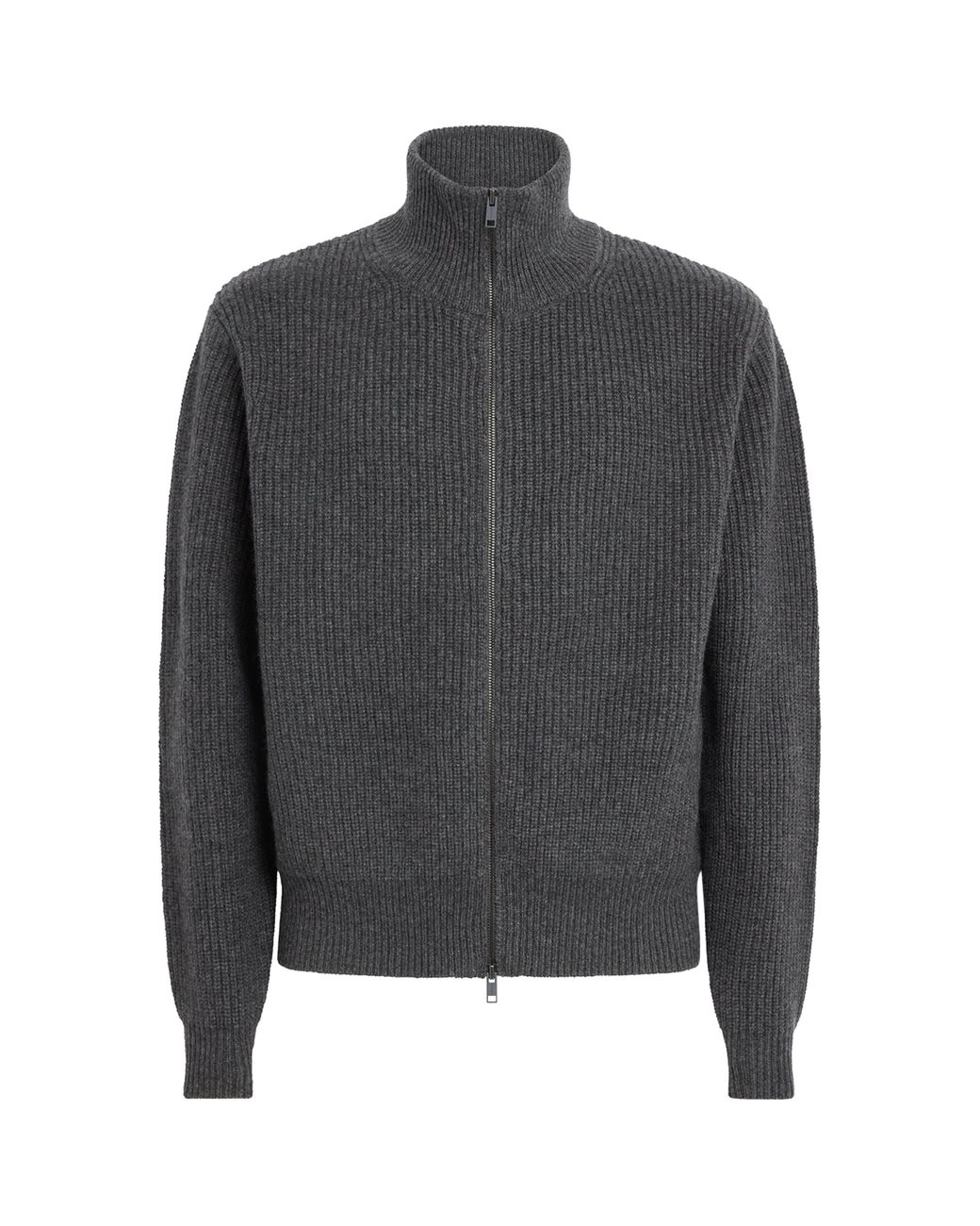 Yves Salomon Gray Wool-Cashmere Ribbed High-Neck Cardigan for men