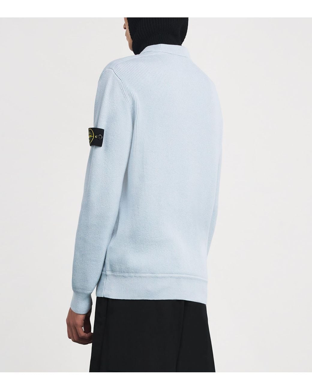 Stone Island Blue Cotton Rib-Knit Compass Sweater for men