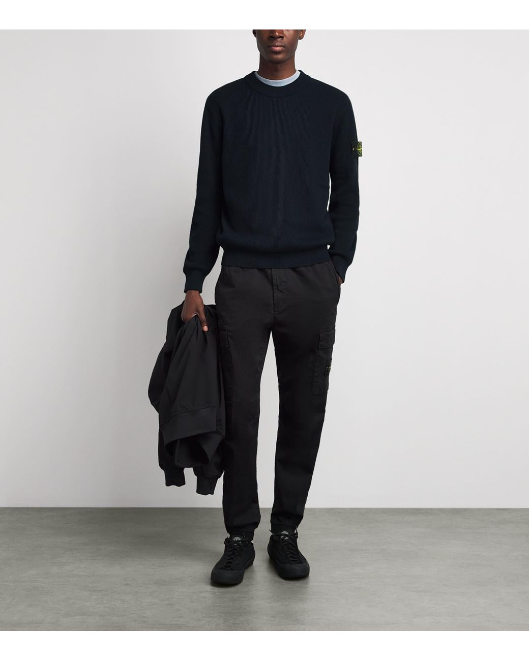 Stone Island Blue Ribbed Compass Patch Sweatshirt for men
