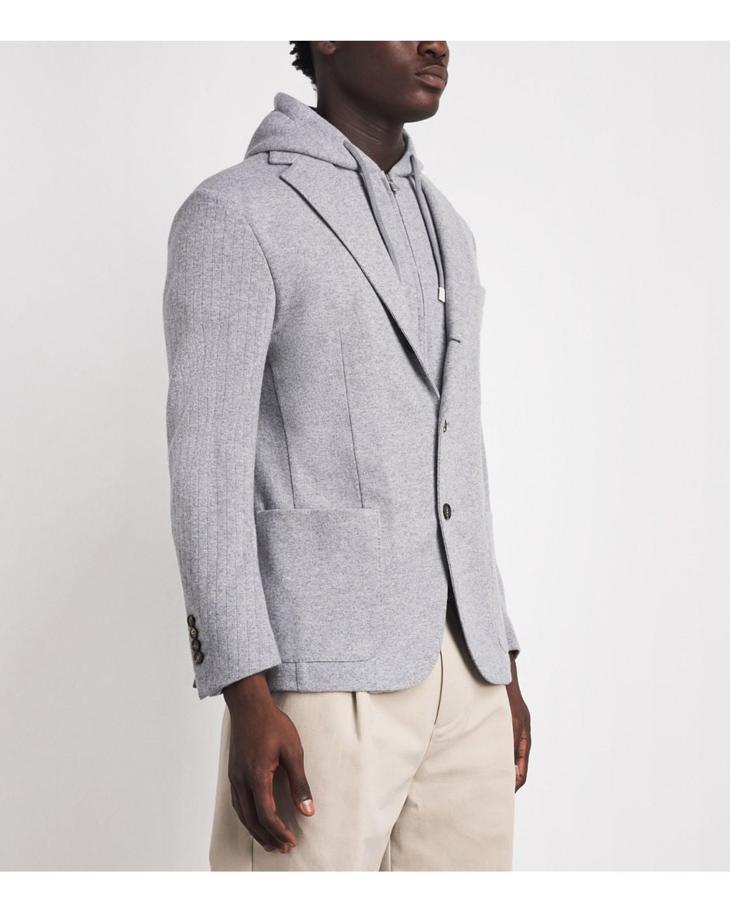Eleventy Gray Wool-Cashmere Hooded Blazer for men
