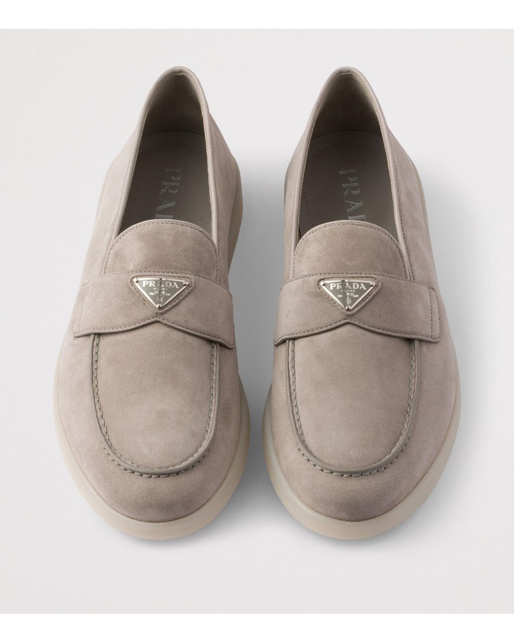 Prada Gray Suede Triangle Loafers for men