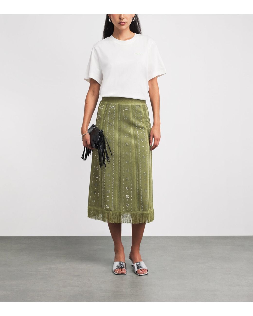 Maje Green Embellished Midi Skirt