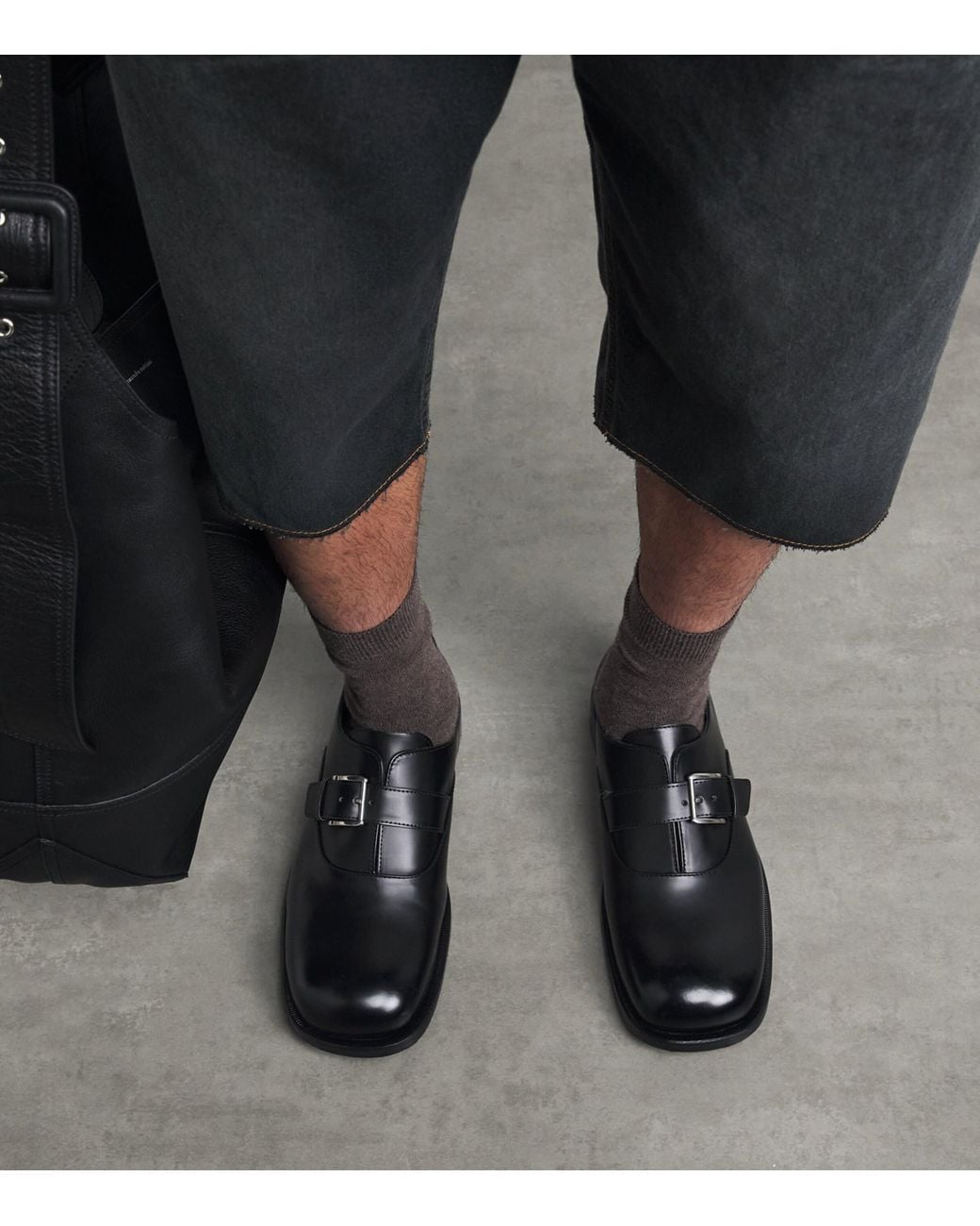 AMI Black Leather Monk Strap Shoes for men
