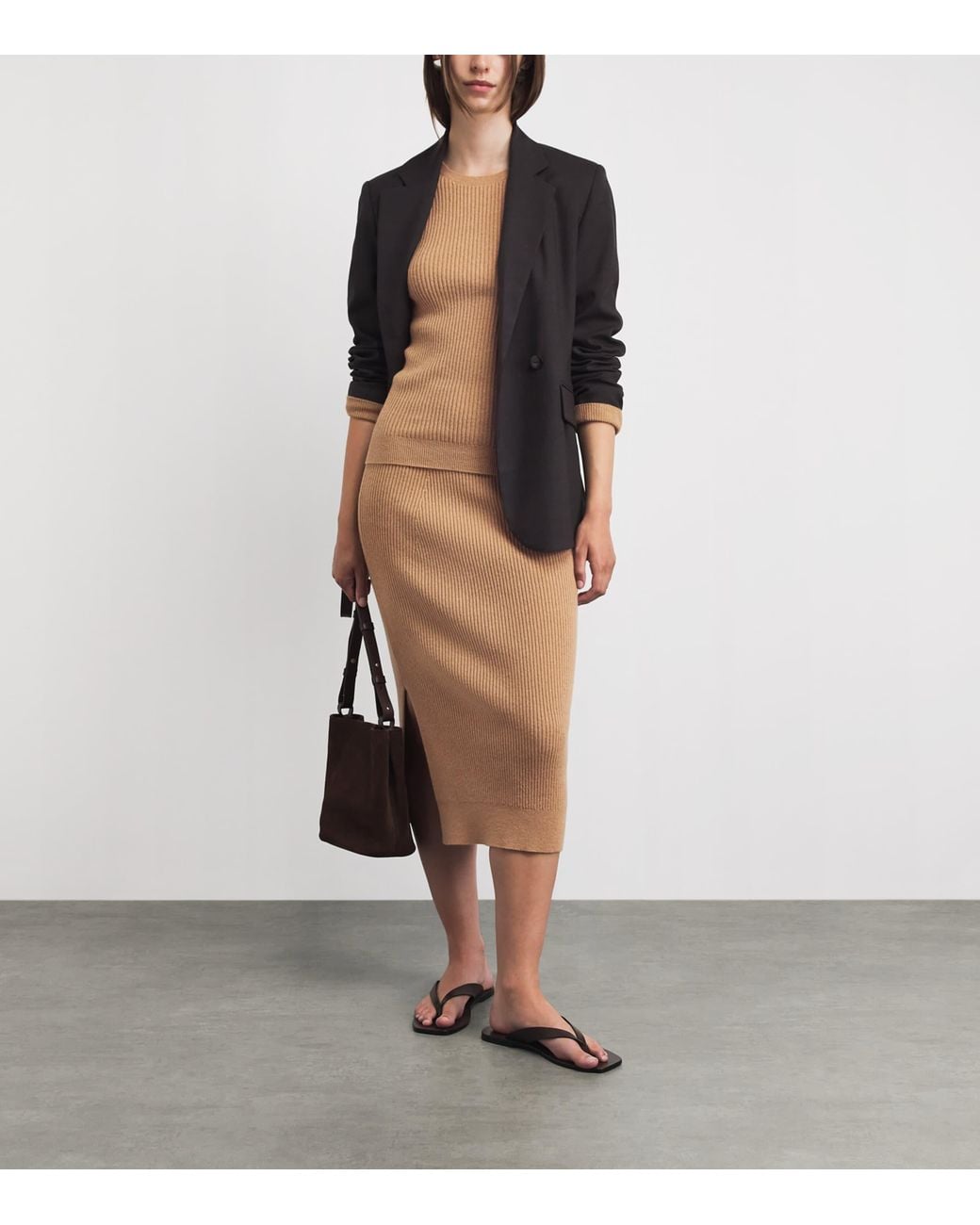 Johnstons Natural Cashmere Ribbed Midi Skirt
