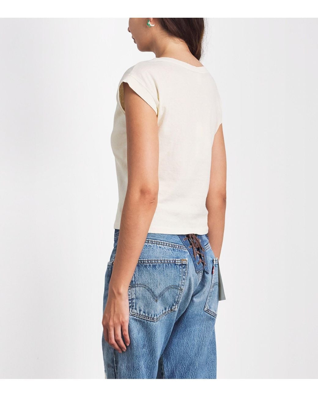 Re/done White Cotton Cropped Frankie T-Shirt
