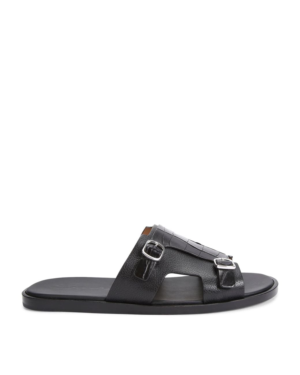 Santoni Black Crocodile Monk Sandals for men